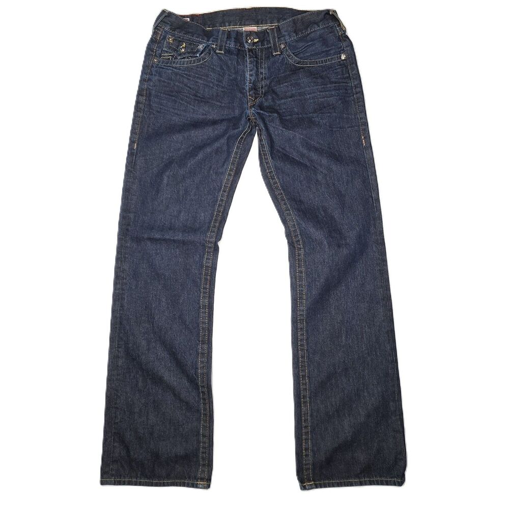 True Religion Mens Ricky Straight Leg Jeans 36x35 USA Made Dark Wash Y2K VTG